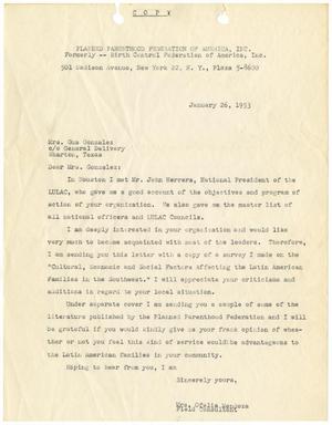 Primary view of object titled '[Letter from Ofelia Mendoza to Mrs. Gus Gonzalez - 1953-01-26]'.