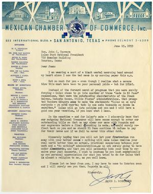 Primary view of object titled '[Letter from Jacob I. Rodriguez to John J. Herrera - 1953-06-15]'.