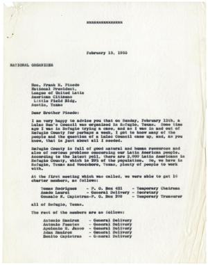 Primary view of object titled '[Letter from John J. Herrera to Frank M. Pinedo - 1955-02-15]'.