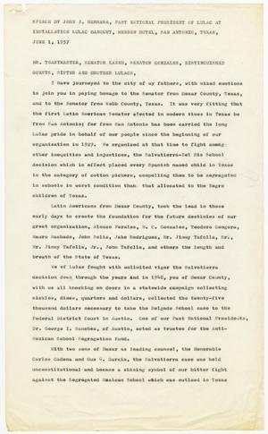 Primary view of object titled '[Speech by John J. Herrera for the Installation LULAC Banquet - 1957-06-01]'.