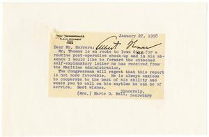 Primary view of [Letter from Marie D. Ball to John J. Herrera - 1958-01-27]