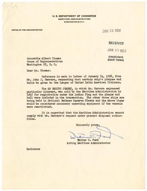 Primary view of [Letter from Walter C. Ford to Albert Thomas - 1958-01-24]