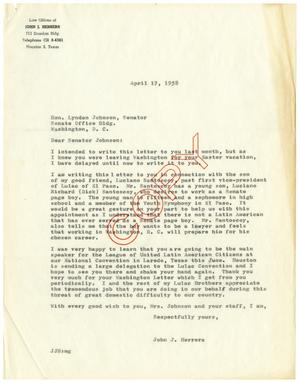 Primary view of [Letter from John J. Herrera to Lyndon B. Johnson - 1958-04-17]