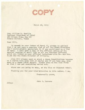Primary view of object titled '[Letter from John J. Herrera to William D. Bonilla - 1965-03-20]'.