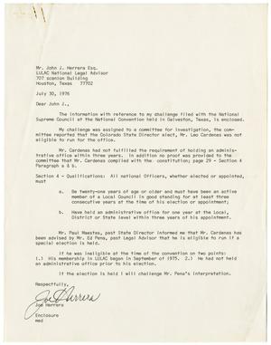 Primary view of object titled '[Letter from Joe Herrera to John J. Herrera - 1976-07-30]'.