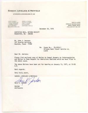 Primary view of object titled '[Letter from Gary K. Jordan to John J. Herrera - 1976-12-28]'.