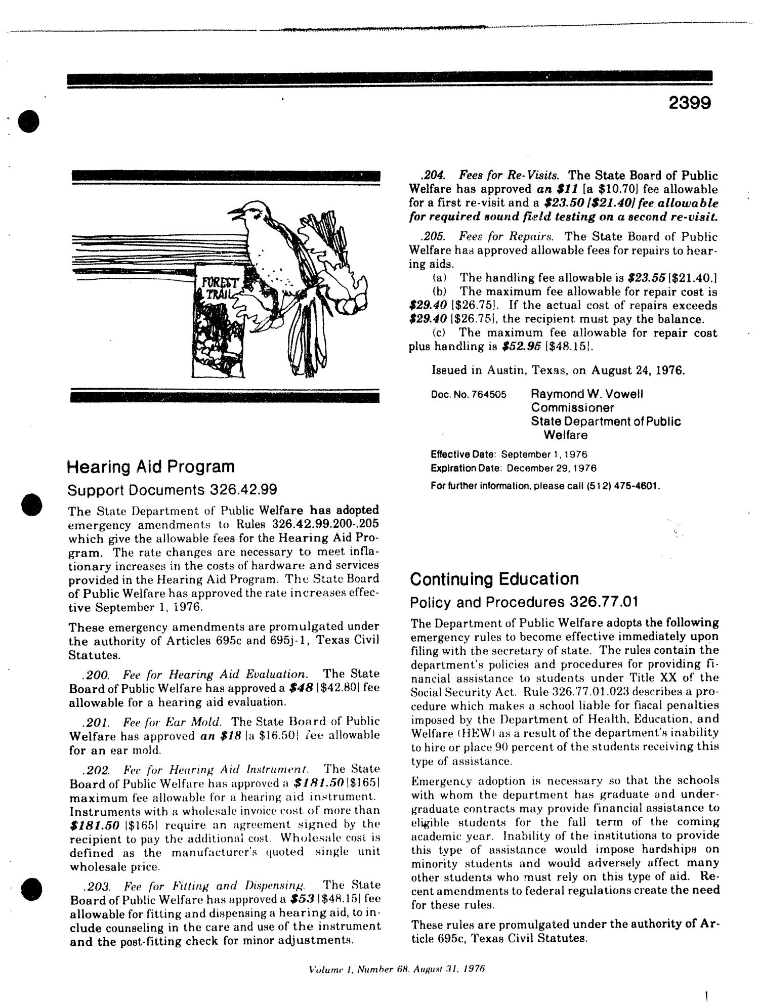 Texas Register, Volume 1, Number 68, Pages 2393-2438, August 31, 1976
                                                
                                                    2399
                                                