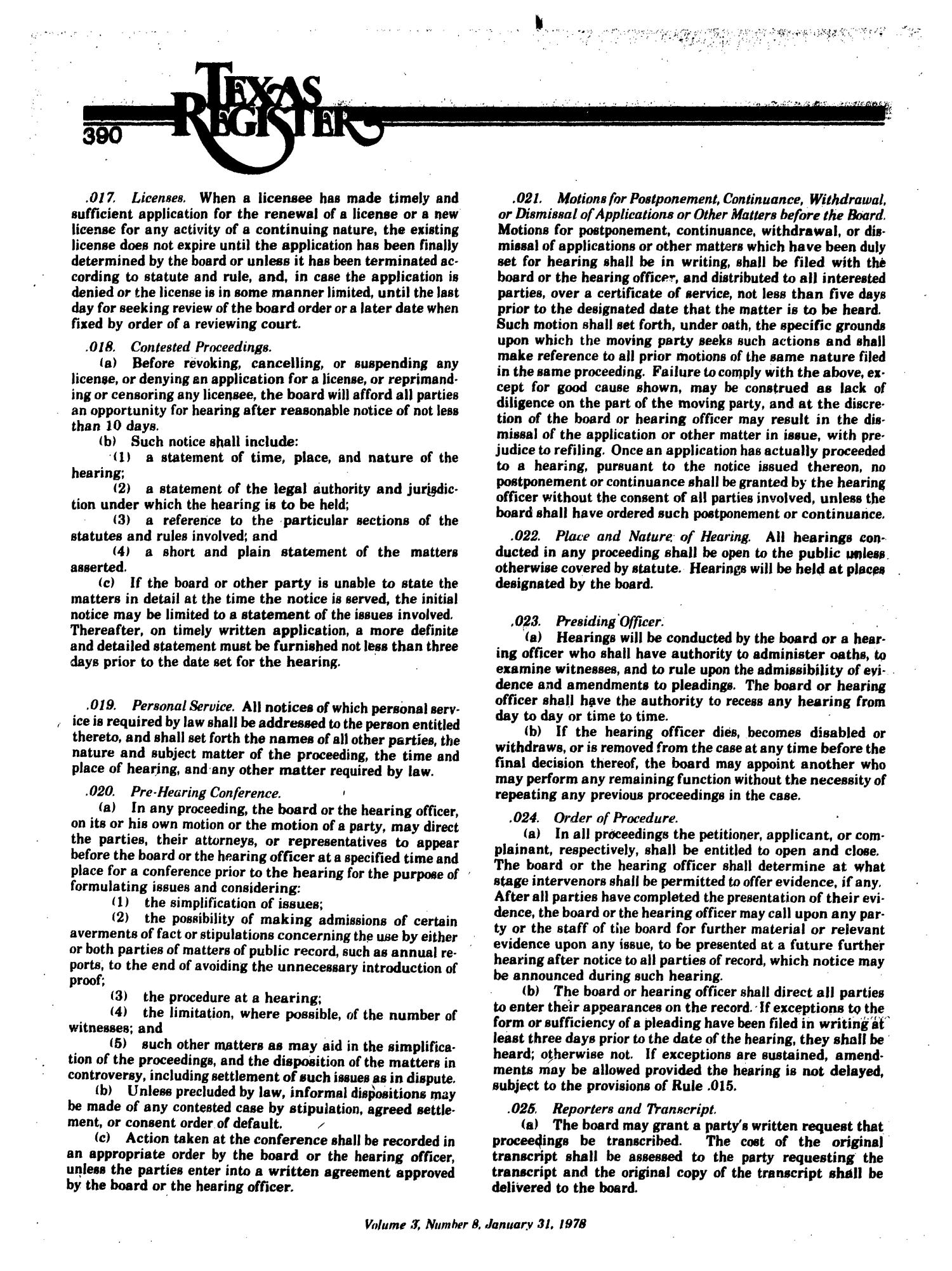 Texas Register, Volume 3, Number 8, Pages 345-413, January 31, 1978
                                                
                                                    390
                                                