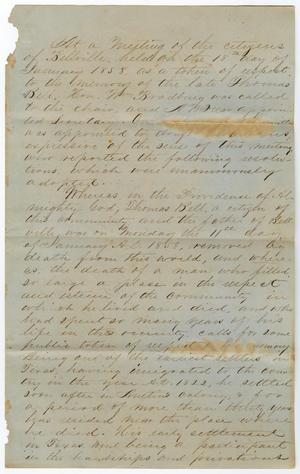 Primary view of object titled '[Bellville Town Meeting Minutes, January 18, 1858]'.