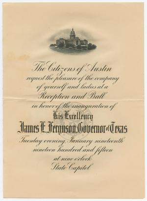 Primary view of object titled '[Invitation to the Inauguration of James Ferguson, Governor of Texas]'.
