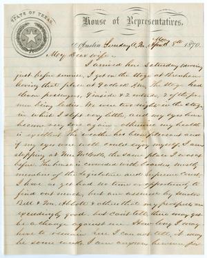 Primary view of object titled '[Letter from John Patterson Osterhout to Junia Roberts Osterhout, May 8, 1870]'.