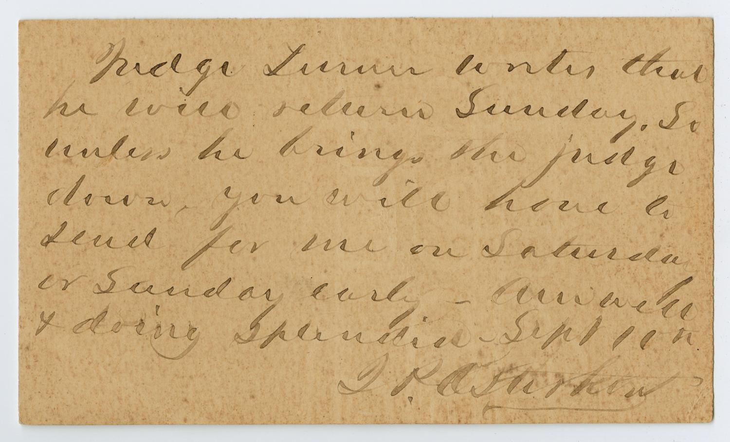 [Postcard from John Patterson Osterhout to Junia Roberts Osterhout, September 10, 1873]
                                                
                                                    [Sequence #]: 1 of 2
                                                