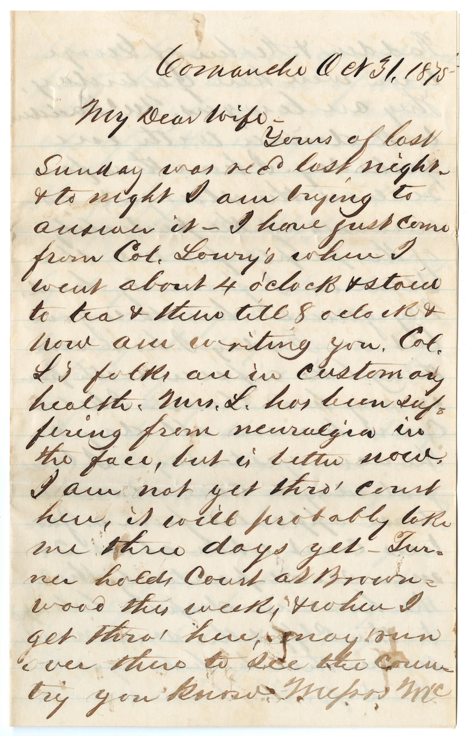 [Letter from John Patterson Osterhout to Junia Roberts Osterhout, October 31, 1875]
                                                
                                                    [Sequence #]: 1 of 10
                                                