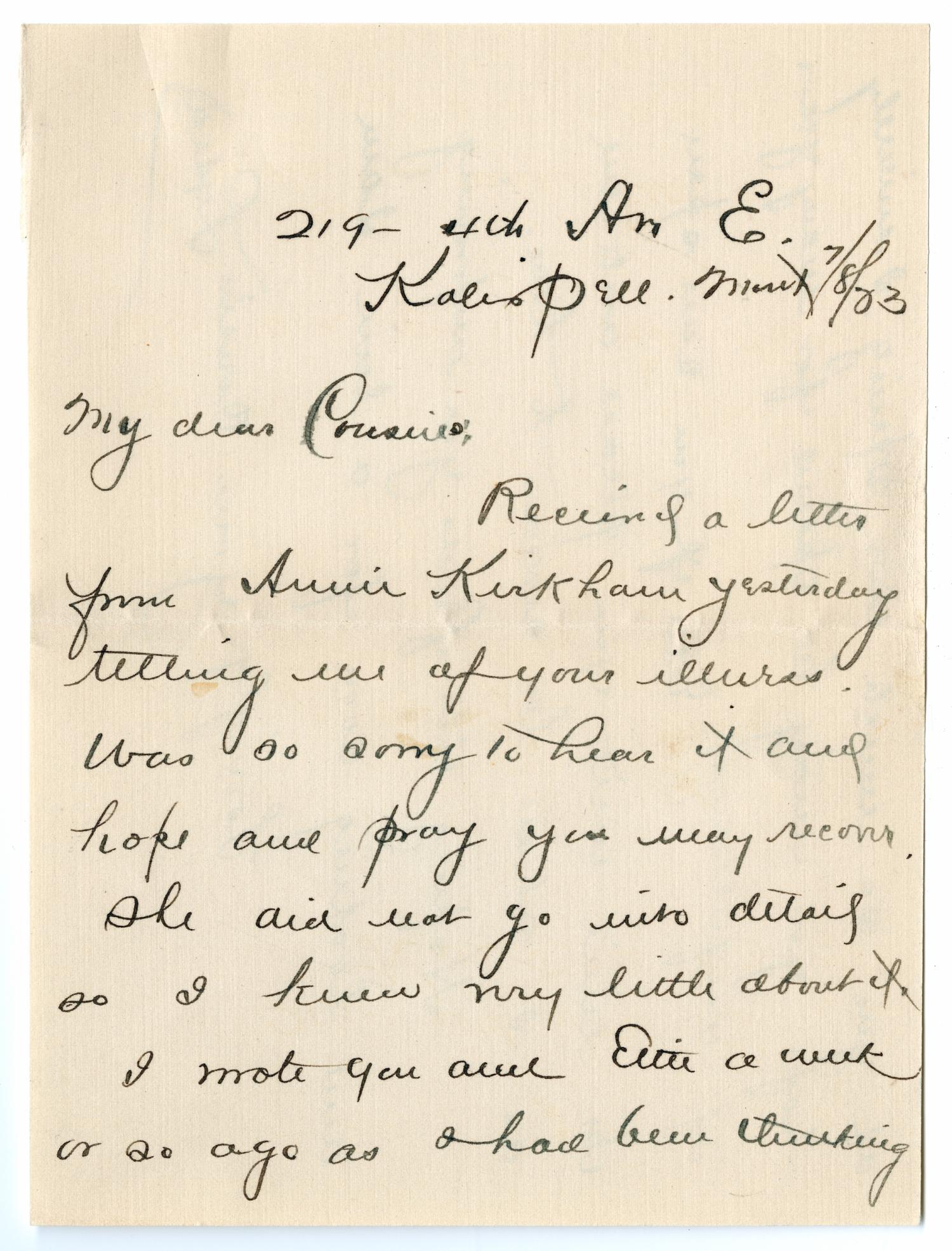 [Letter from Lydia to Mr. and Mrs. George E. Osterhout, July 8, 1883]
                                                
                                                    [Sequence #]: 1 of 4
                                                