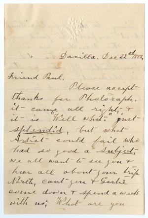 Primary view of object titled '[Letter from Mary Chamberlin to Paul Osterhout, December 22, 1883]'.
