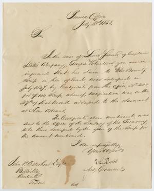 Primary view of object titled '[Letter from the Pension Office to John Patterson Osterhout, July 2, 1858]'.