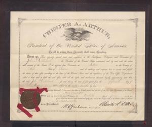 Primary view of object titled '[Certificate of Appointment to Postmaster for John Patterson Osterhout]'.