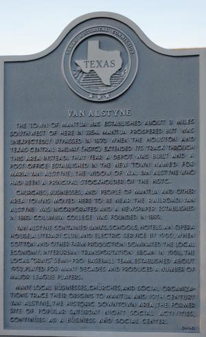 Primary view of object titled '[Texas Historical Commission Marker: Van Alstyne]'.