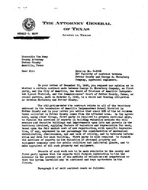 Primary view of object titled 'Texas Attorney General Opinion: O-3005'.