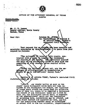 Primary view of object titled 'Texas Attorney General Opinion: O-5780'.