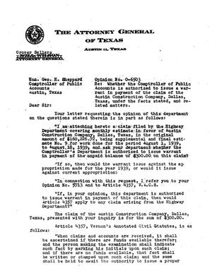 Primary view of object titled 'Texas Attorney General Opinion: O-6503'.