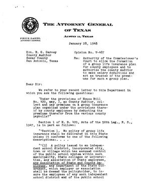 Primary view of object titled 'Texas Attorney General Opinion: V-487'.