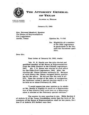 Primary view of object titled 'Texas Attorney General Opinion: V-760'.
