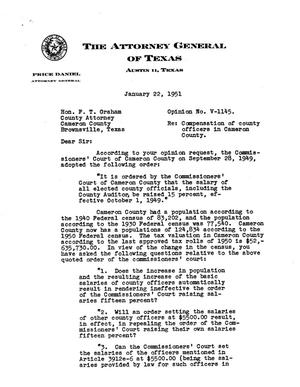 Primary view of object titled 'Texas Attorney General Opinion: V-1145'.