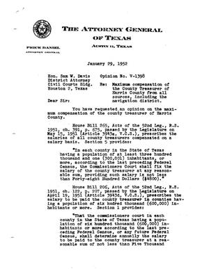 Primary view of object titled 'Texas Attorney General Opinion: V-1398'.