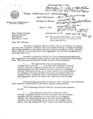 Primary view of object titled 'Texas Attorney General Opinion: S-197'.
