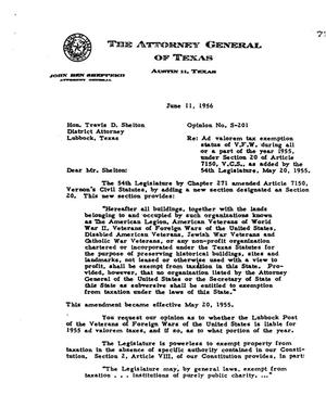 Primary view of object titled 'Texas Attorney General Opinion: S-201'.