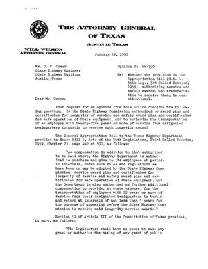 Primary view of object titled 'Texas Attorney General Opinion: WW-790'.
