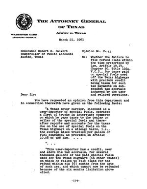 Primary view of object titled 'Texas Attorney General Opinion: C-42'.