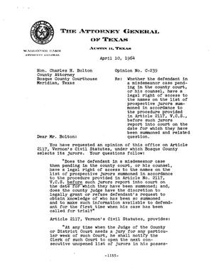 Primary view of object titled 'Texas Attorney General Opinion: C-239'.