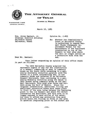 Primary view of object titled 'Texas Attorney General Opinion: C-405'.