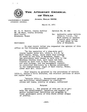 Primary view of object titled 'Texas Attorney General Opinion: M-804'.