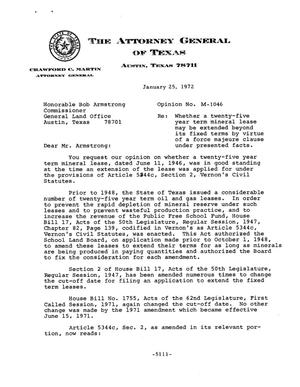Primary view of object titled 'Texas Attorney General Opinion: M-1046'.