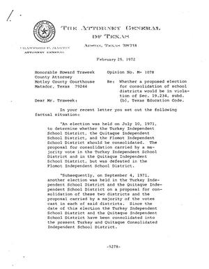 Primary view of object titled 'Texas Attorney General Opinion: M-1078'.