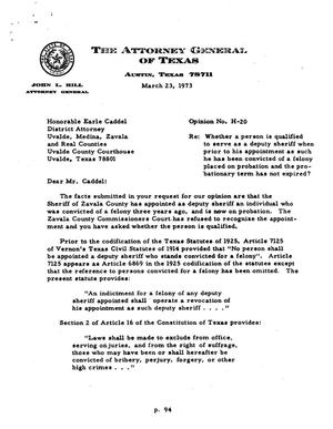 Primary view of object titled 'Texas Attorney General Opinion: H-20'.