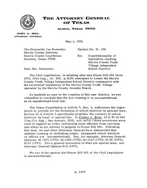 Primary view of object titled 'Texas Attorney General Opinion: H-290'.