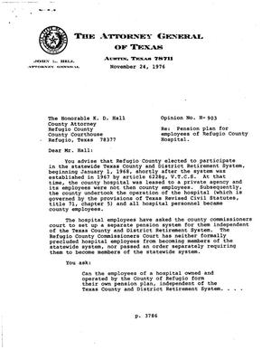 Primary view of object titled 'Texas Attorney General Opinion: H-903'.