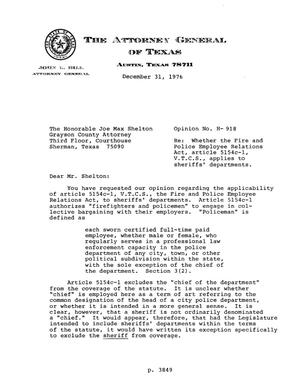 Primary view of object titled 'Texas Attorney General Opinion: H-918'.