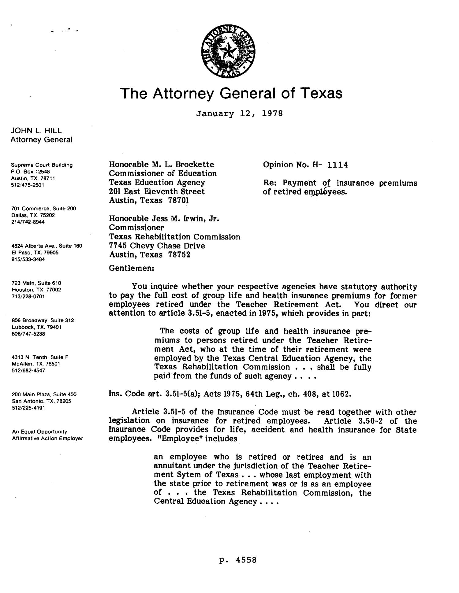 Texas Attorney General Opinion: H-1114
                                                
                                                    [Sequence #]: 1 of 3
                                                
