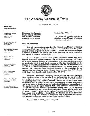 Primary view of object titled 'Texas Attorney General Opinion: MW-112'.