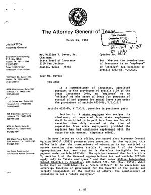 Primary view of object titled 'Texas Attorney General Opinion: JM-19'.