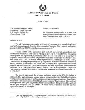 Primary view of object titled 'Texas Attorney General Opinion: GA-0165'.