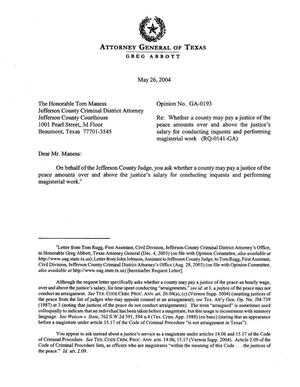 Primary view of object titled 'Texas Attorney General Opinion: GA-0193'.