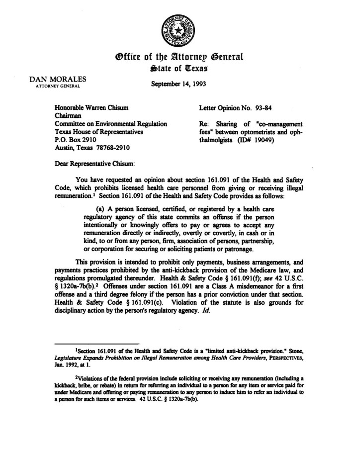 Texas Attorney General Opinion: LO93-084, Sequence: 1 | The Portal ...