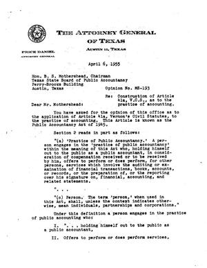 Primary view of object titled 'Texas Attorney General Opinion: MS-193'.