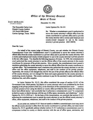 Primary view of object titled 'Texas Attorney General Opinion: LO96-141'.